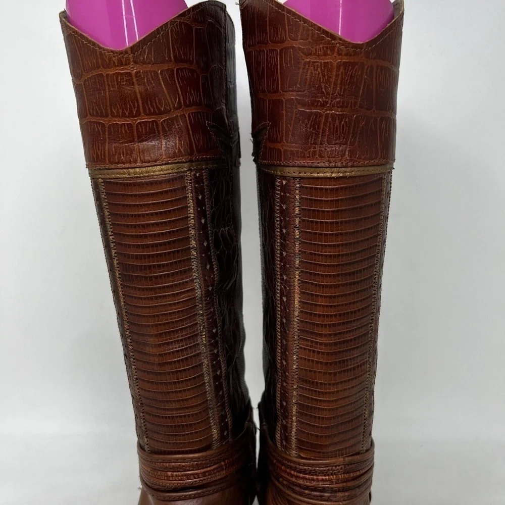 Circle S LTD Women's Western Cowboy Brown Leather Iguana Boots Size 6 M - Picture 4 of 12